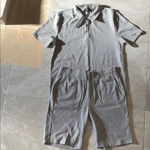 Men’s light gray shirt and matching shorts